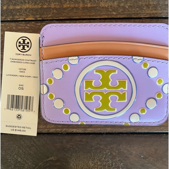 Tory Burch Handbags - New Tory Burch T Monogram Contrast Embossed Card Case in Lavender/New Ivory